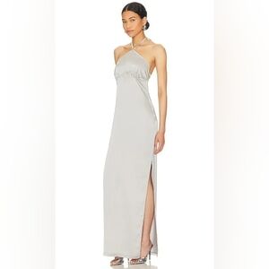 OW Collection Saga Satin Maxi Dress In Silver Light Size 12